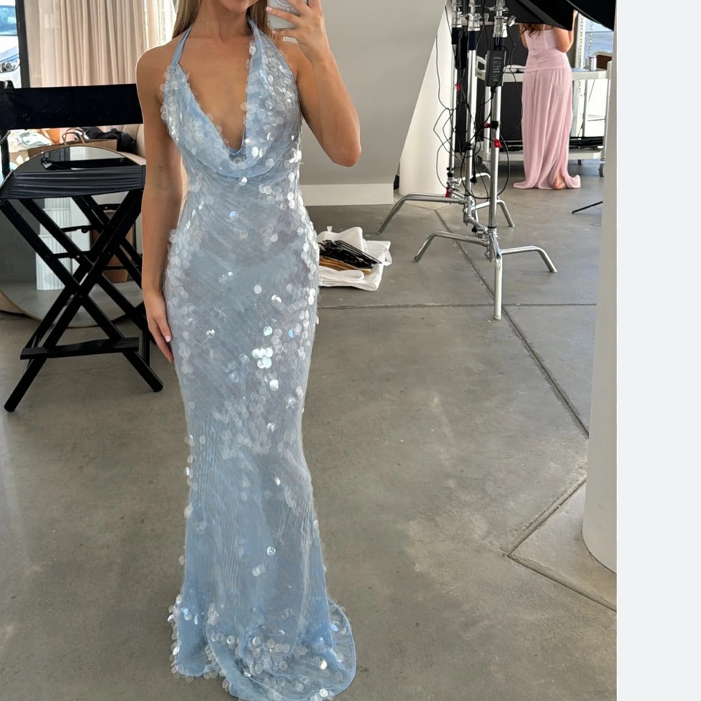 NWT Rat & Boa Anais Halter Maxi Dress in Crystal Water Blue Size M - Picture 6 of 17